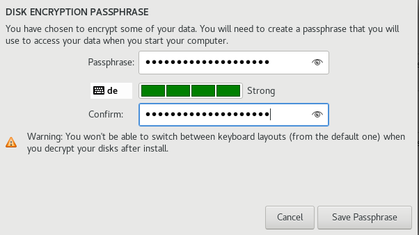 Select storage passhprase
