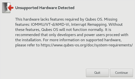 Unsupported hardware detected